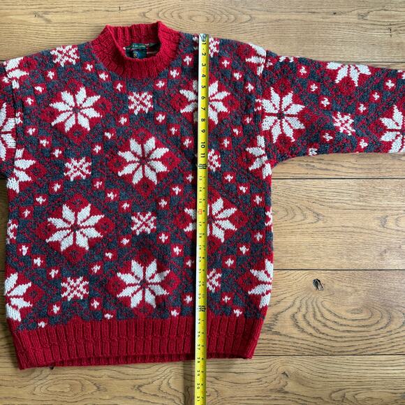 Club Room Knit By Hand Wool Sweater SZ XL Red Gray White Cozy Chunky - Picture 6 of 10